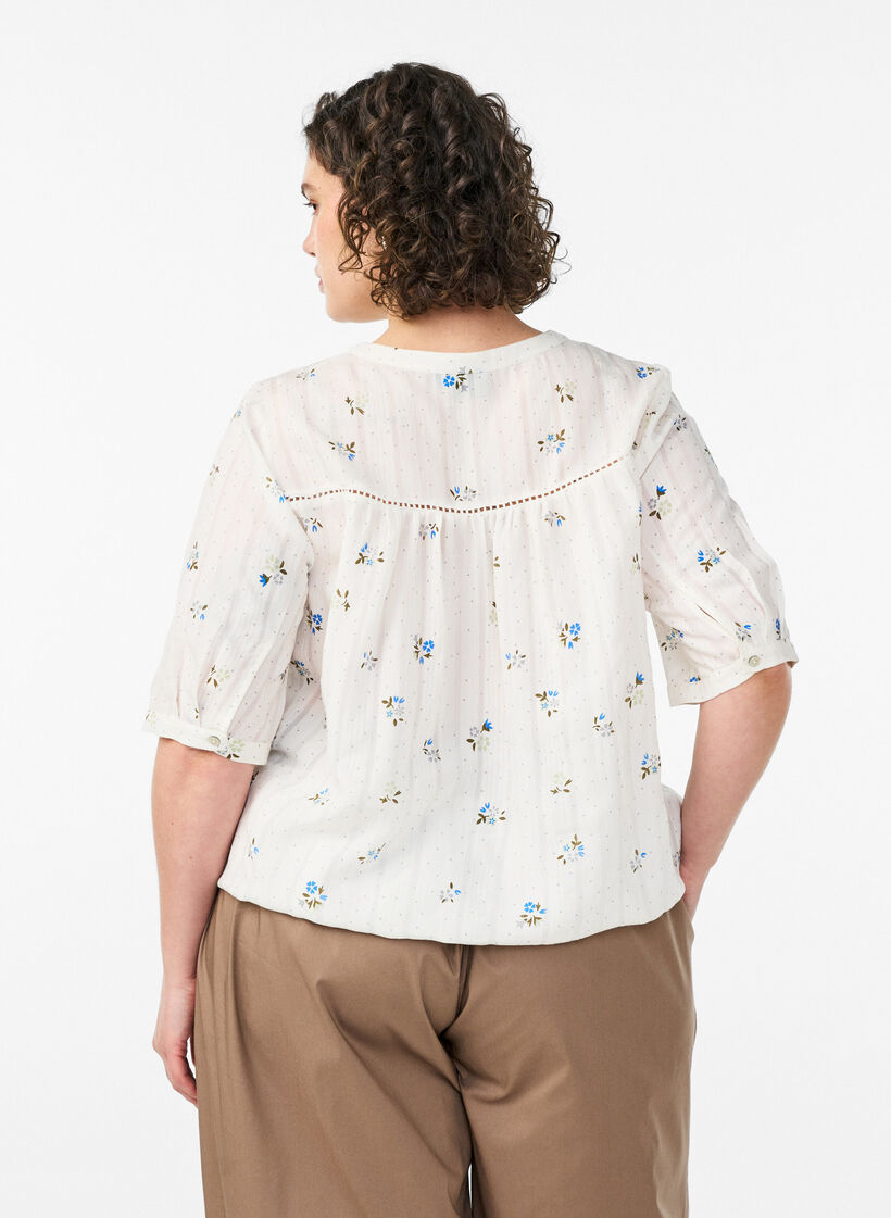 Bluse med trykk og 1/2 ermer, Vanilje, Model image number 2