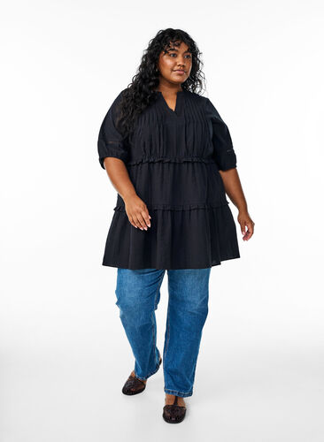 Zizzi A-formet tunika med volanger, Svart, Model image number 1