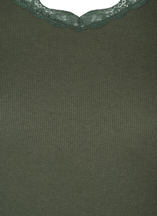Langermet ribbet genser med blondedetaljer, Thyme, Packshot image number 2