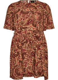 Kjole med paisleytrykk og knytebelte, Brun