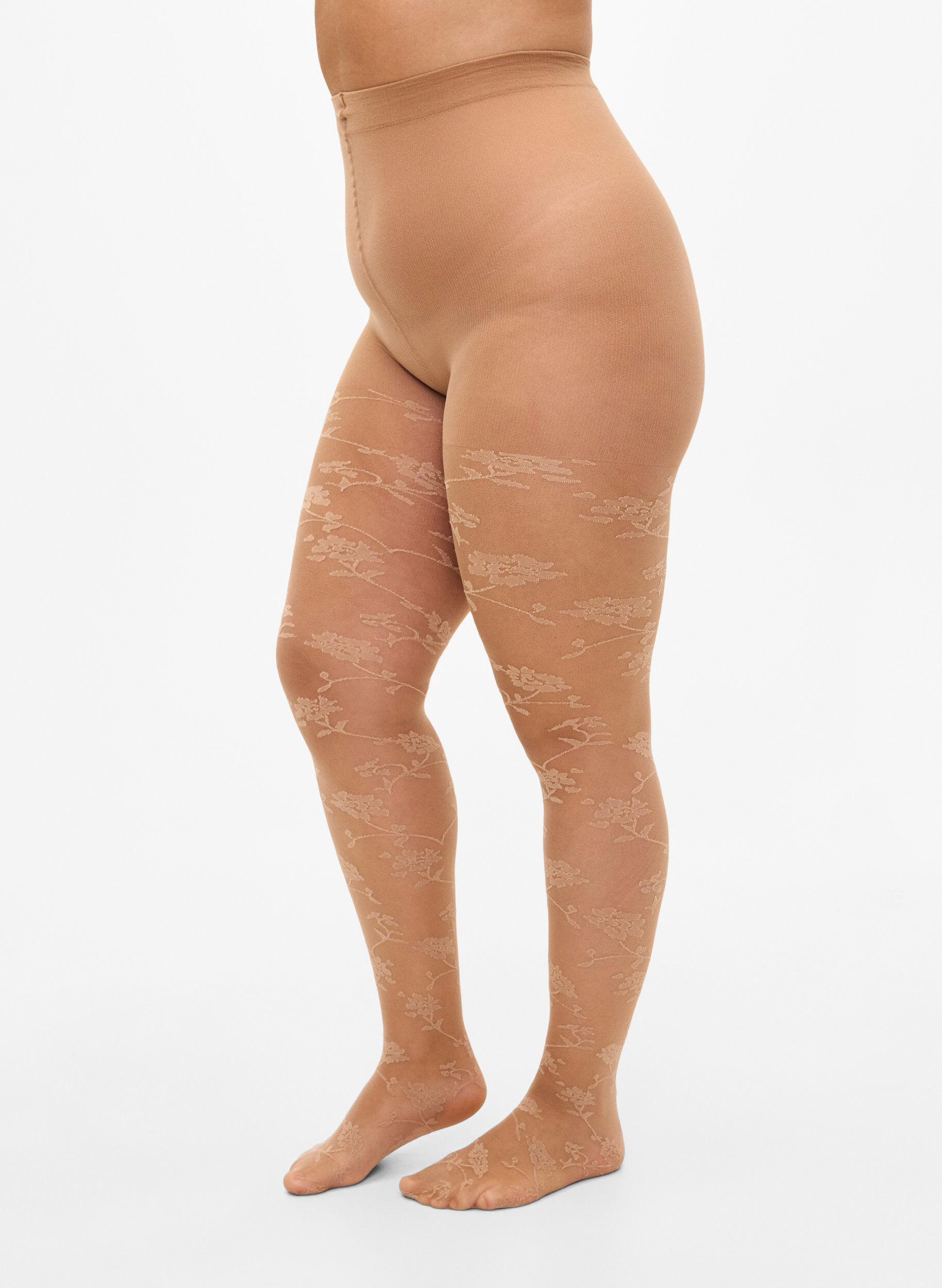 Zizzi Tights i 30 denier med blomsterm&oslash;nster, Nude, Packshot image number 0