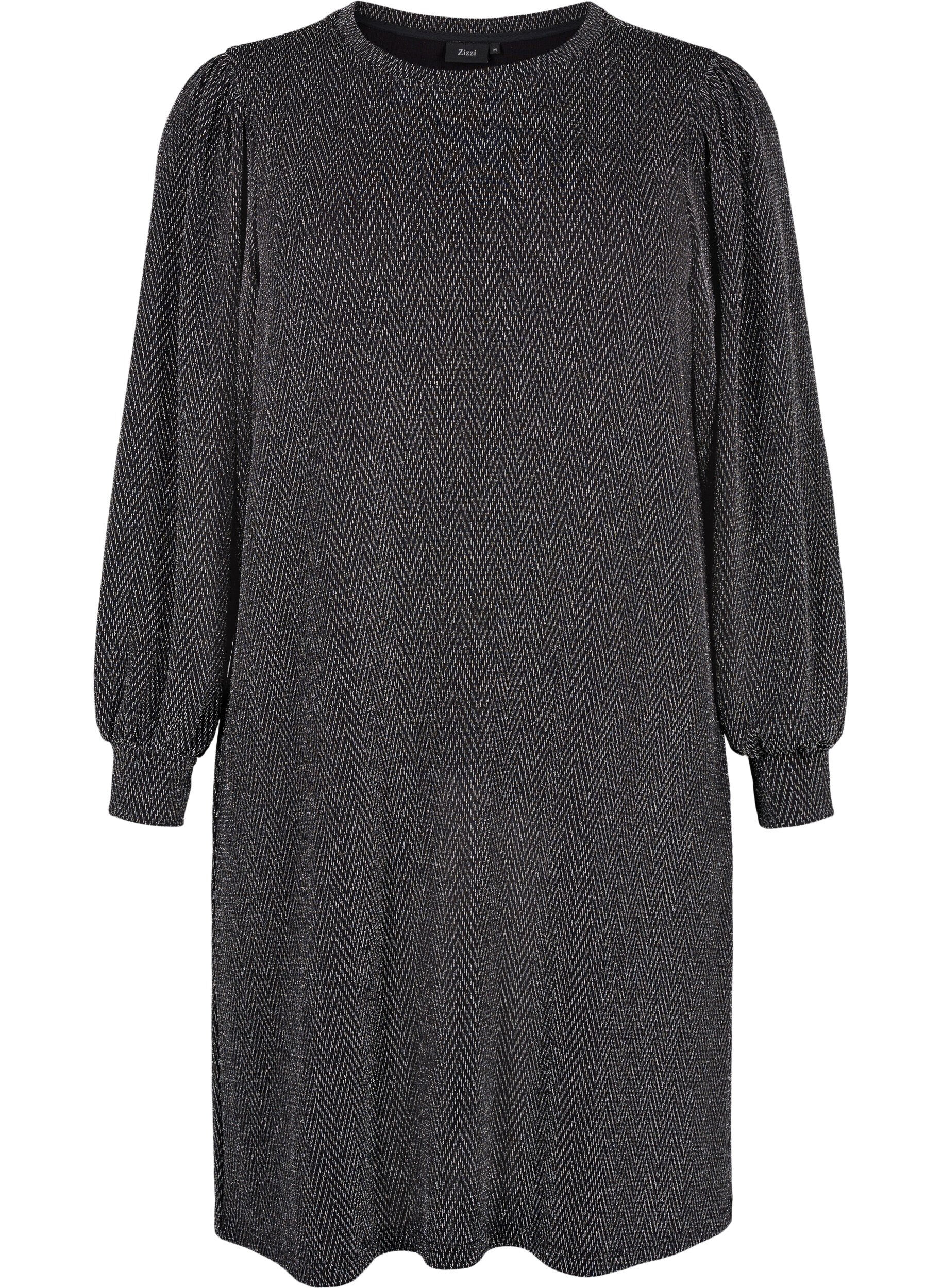 Zizzi Kjole med sikksakkm&oslash;nster og glitter, Silver ZigZagShimmer, Packshot image number 0