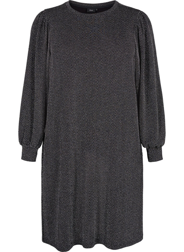 Kjole med sikksakkmønster og glitter, Silver ZigZagShimmer, Packshot image number 0