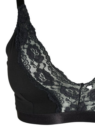 Zizzi Bralette i bomull med blonder, Svart, Packshot image number 2