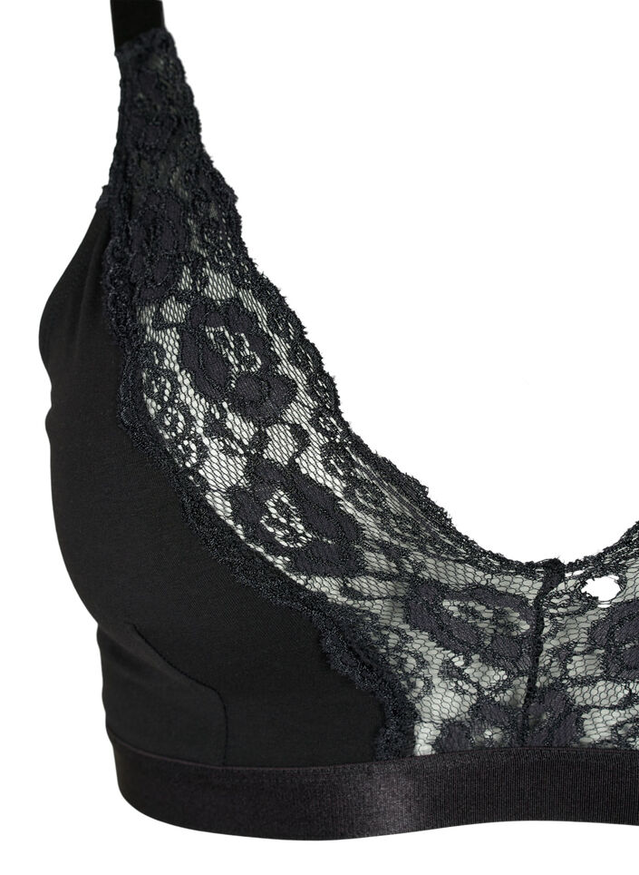 Bralette i bomull med blonder, Svart, Packshot image number 2