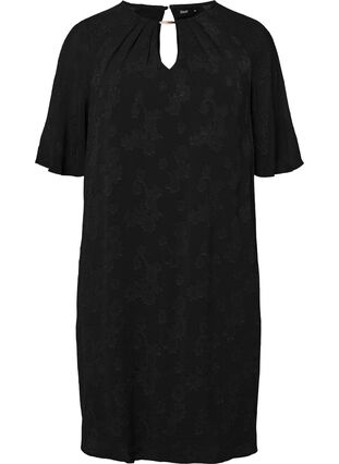 Kjole med struktur og korte ermer , Black, Packshot image number 0