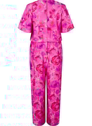 Zizzi Blomstret jumpsuit med flaggermusermer, Pink Rose AOP, Packshot image number 1