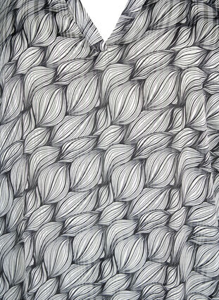 Bluse med mønster og 3/4-ermer, Black White Leaf, Packshot image number 2