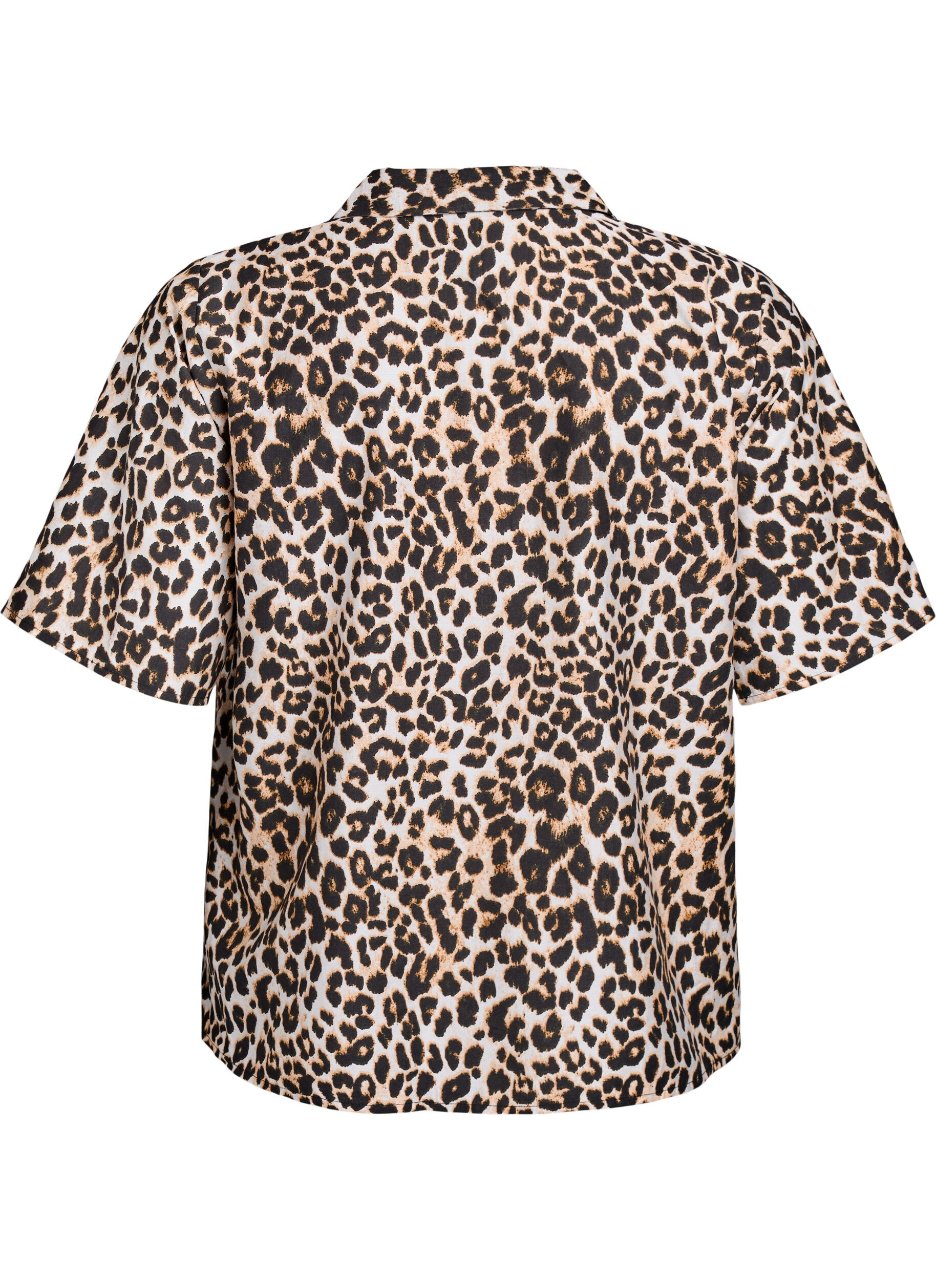 Zizzi Skjorte bluse med print og V-hals, Brun, Packshot image number 1