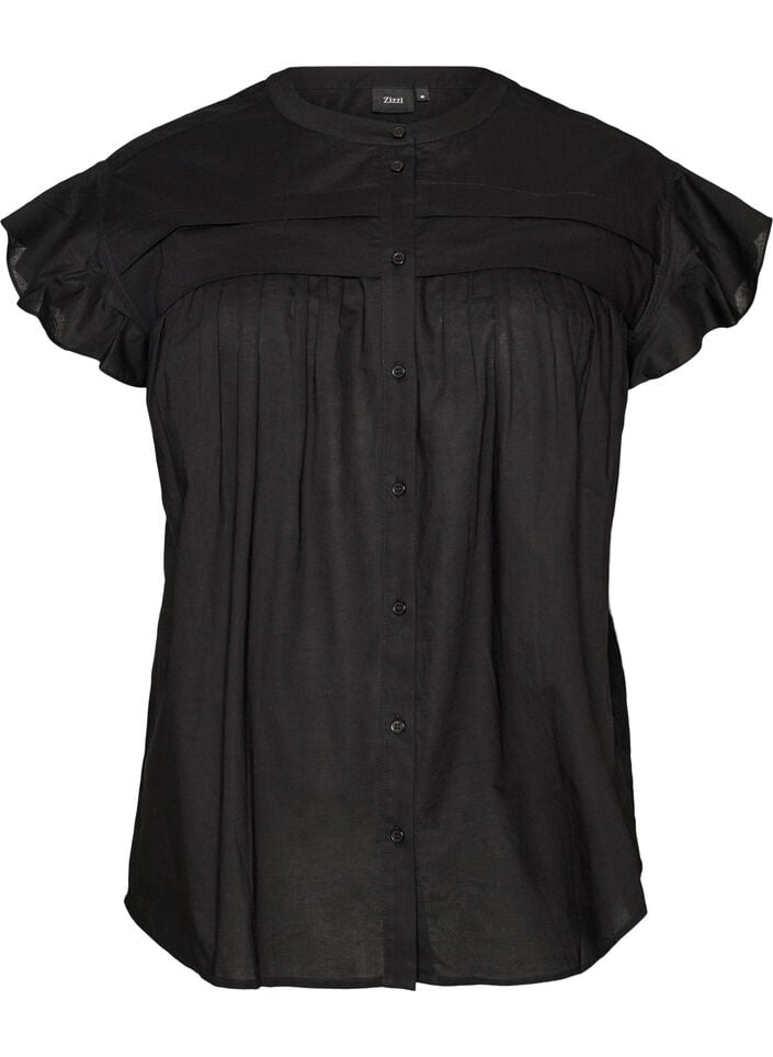 Ermel&oslash;s A-linje bomullsskjorte bluse, Svart, Packshot image number 0
