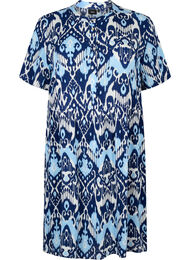 Kortermet kjole med trykk, laget av viskose, Blue Ethnic AOP