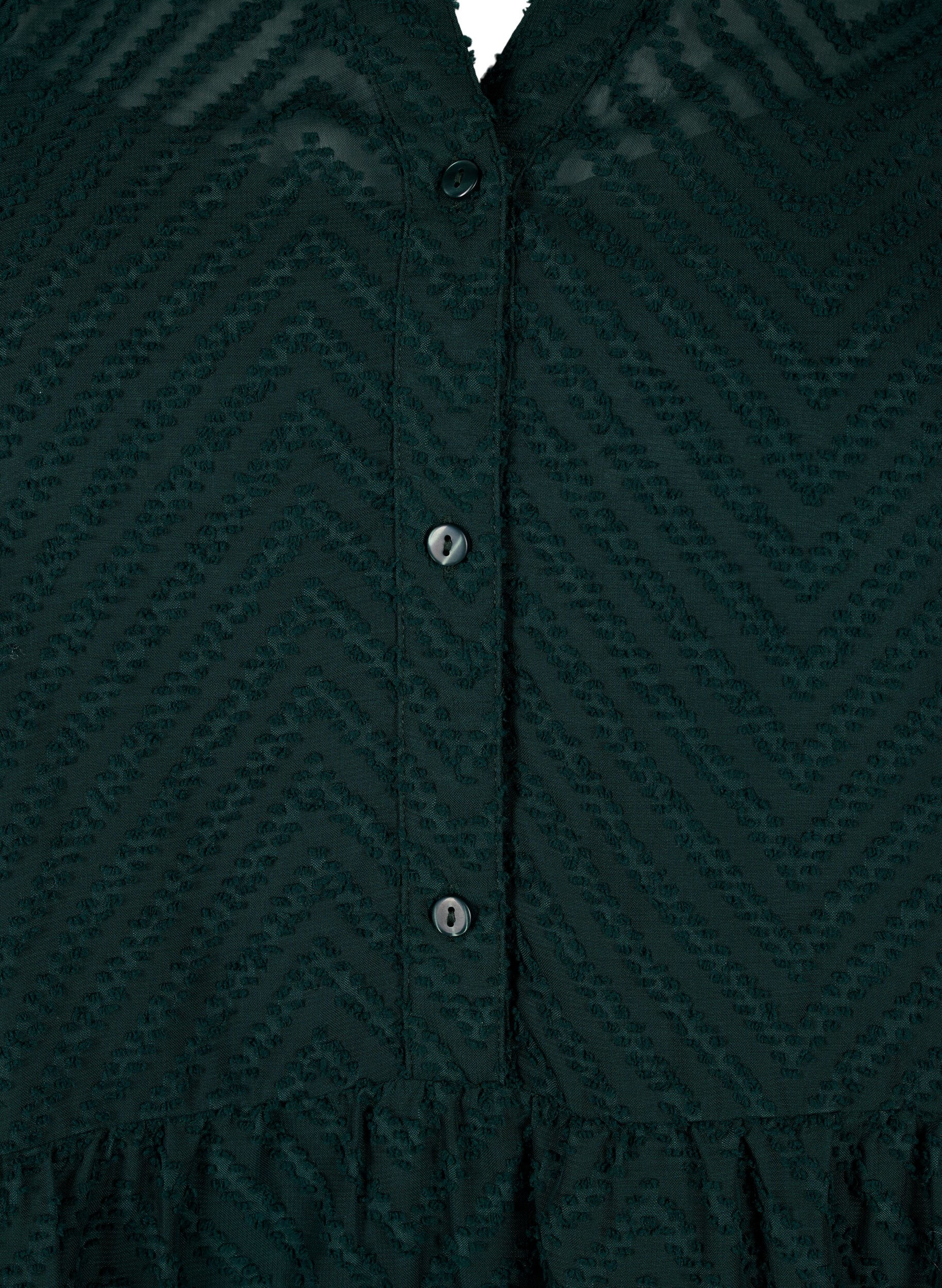 Zizzi Kort, strukturm&oslash;nstret kjole med volangkrage, Scarab, Packshot image number 2