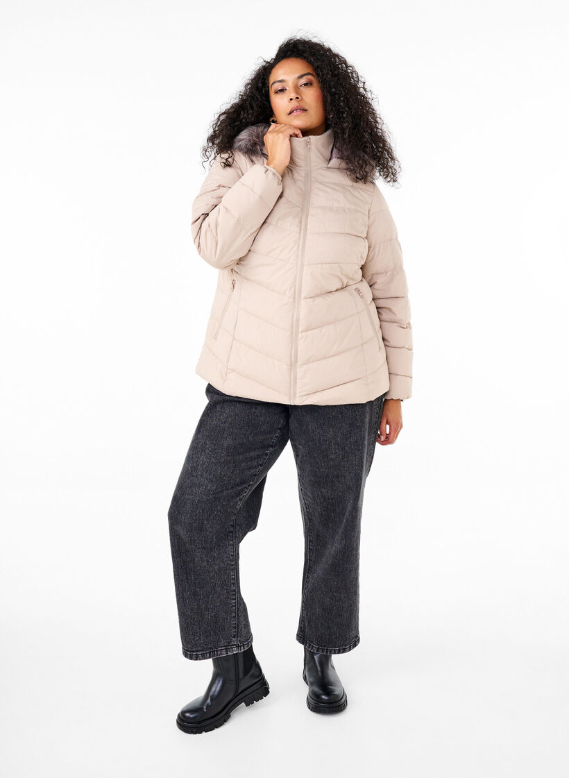 Kort boblejakke med hette, Beige, Model image number 1