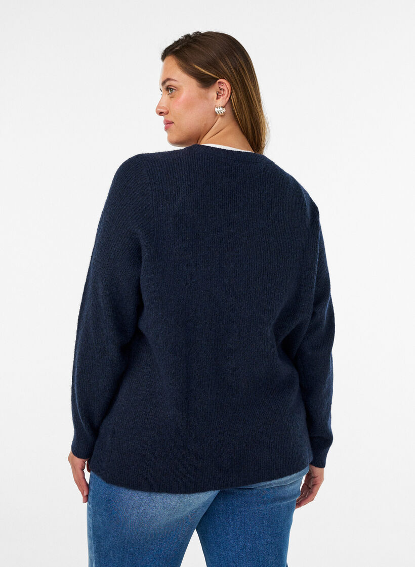 Melert strikkebluse med rund hals, Bl&aring;, Model image number 2