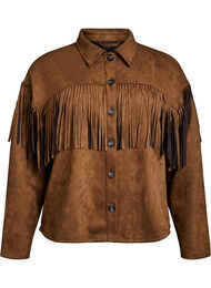 Imitert semsket jakke med frynser, Brown Fake Suede