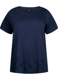 T-skjorte i bomull med broderi anglaise, Navy Blazer