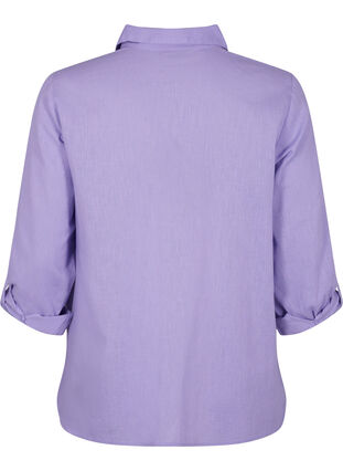 Skjortebluse med knappelukking i bomull-linblanding, Lavender, Packshot image number 1