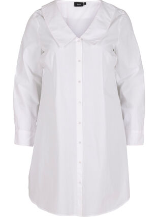 Lang skjorte i bomull med stor krave, Bright White, Packshot image number 0