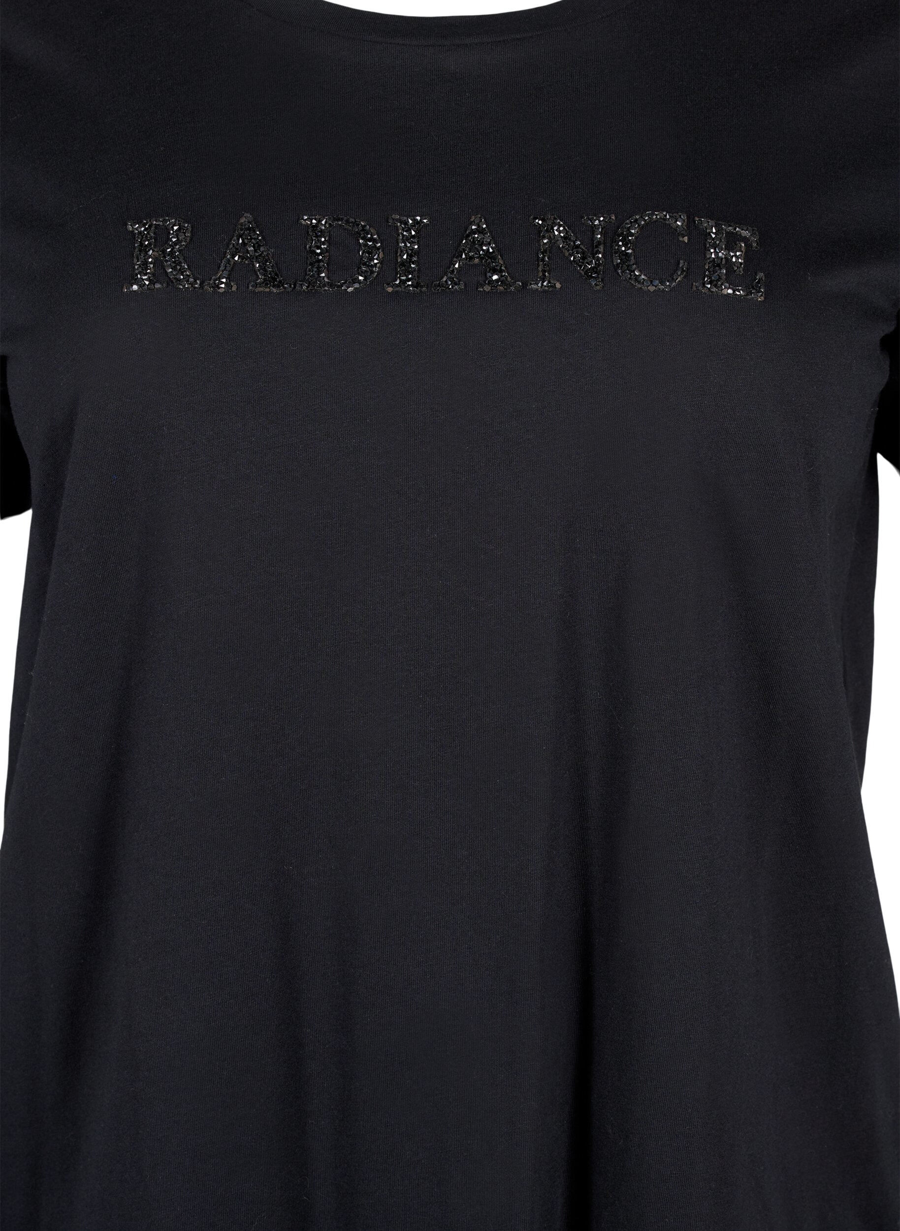 Zizzi T-skjorte i bomull med rhinestone-motiv, Black w. Radiance, Packshot image number 2