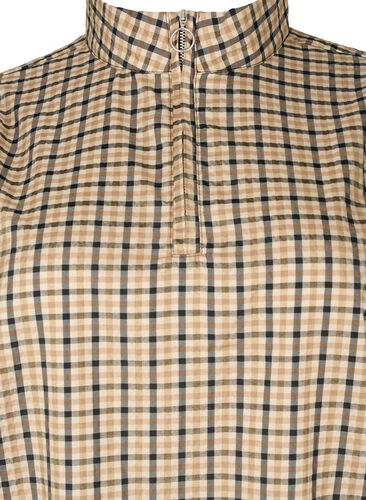 3/4 ermet rutete kjole med glidelås, Brown Check , Packshot image number 2
