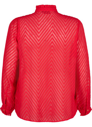 Skjortebluse med volanger og mønstret tekstur, Tango Red, Packshot image number 1