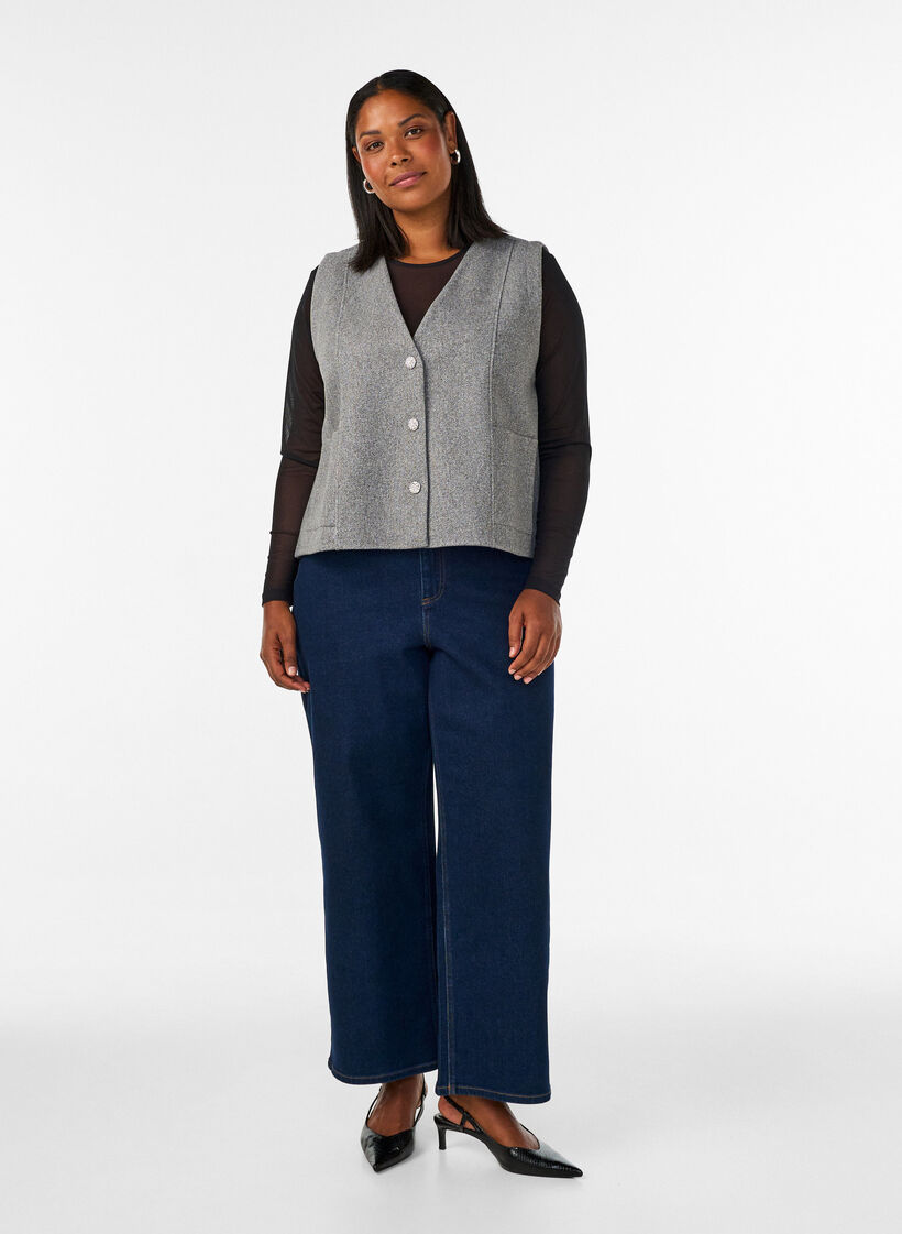 V-hals vest med knapper, Gr&aring;, Model image number 1
