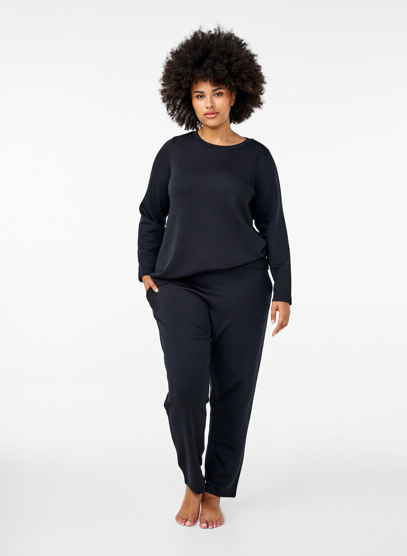 Modal-blandingsbukser med elastisk linning, Svart, Model image number 0