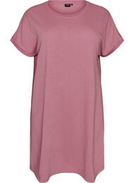 Kort teksturert jerseykjole med rund hals, Rosa