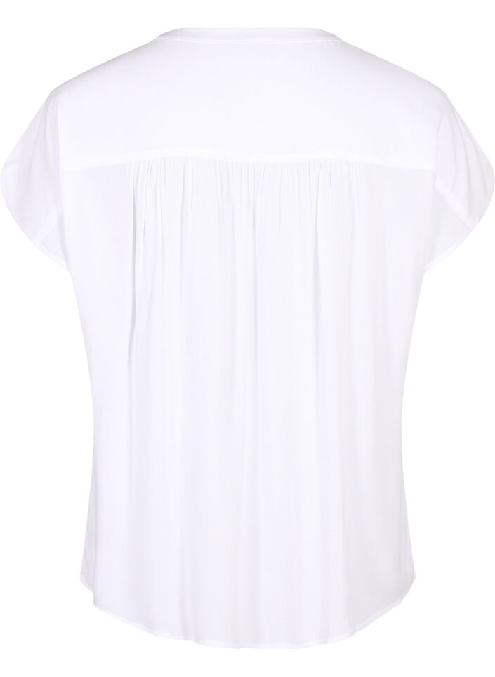 Viskosebluse med blondekant, Bright White, Packshot image number 1