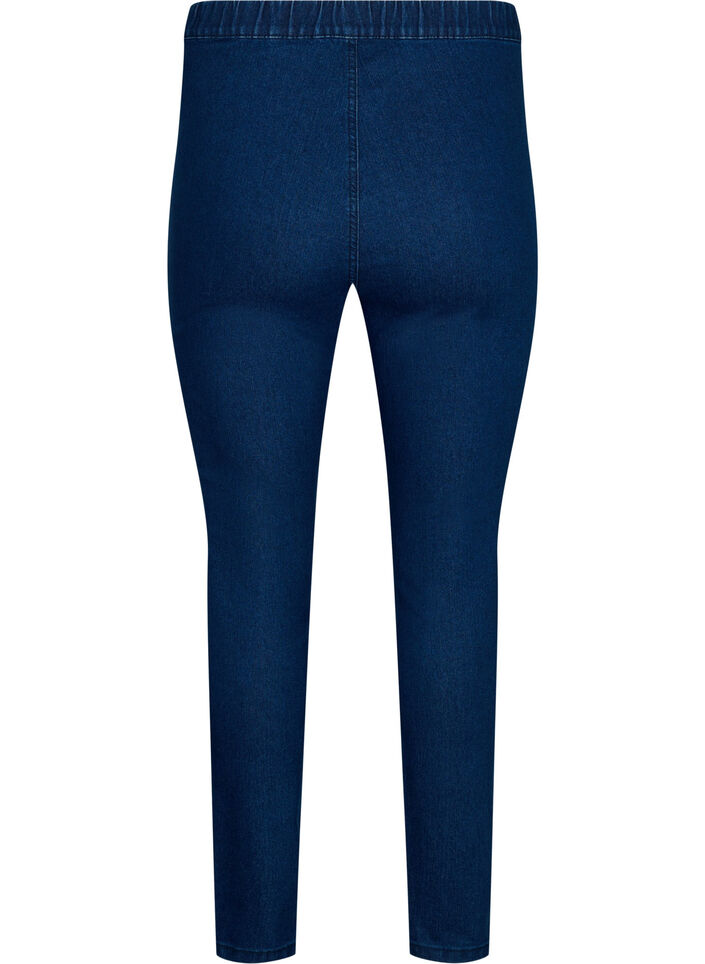 FLASH - Tettsittende jeggings med høyt liv, Blue denim, Packshot image number 1