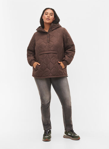 Quiltet termoanorakk med hette, Black Coffee, Model image number 2