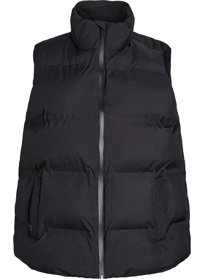 Kort puffvest med h&oslash;y krage, Svart, Packshot image number 0