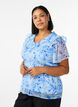 Blomstret bluse med volangkrage og peplumeffekt, Bl&aring;, Model image number 0