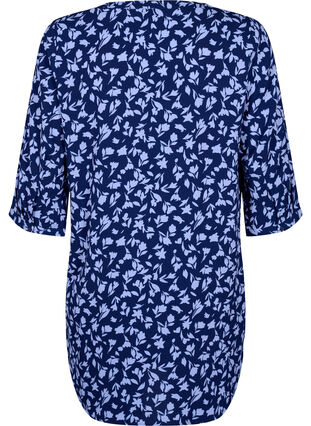 Zizzi Blomstret tunika med 3/4 ermer, M. Blue Flower AOP, Packshot image number 1