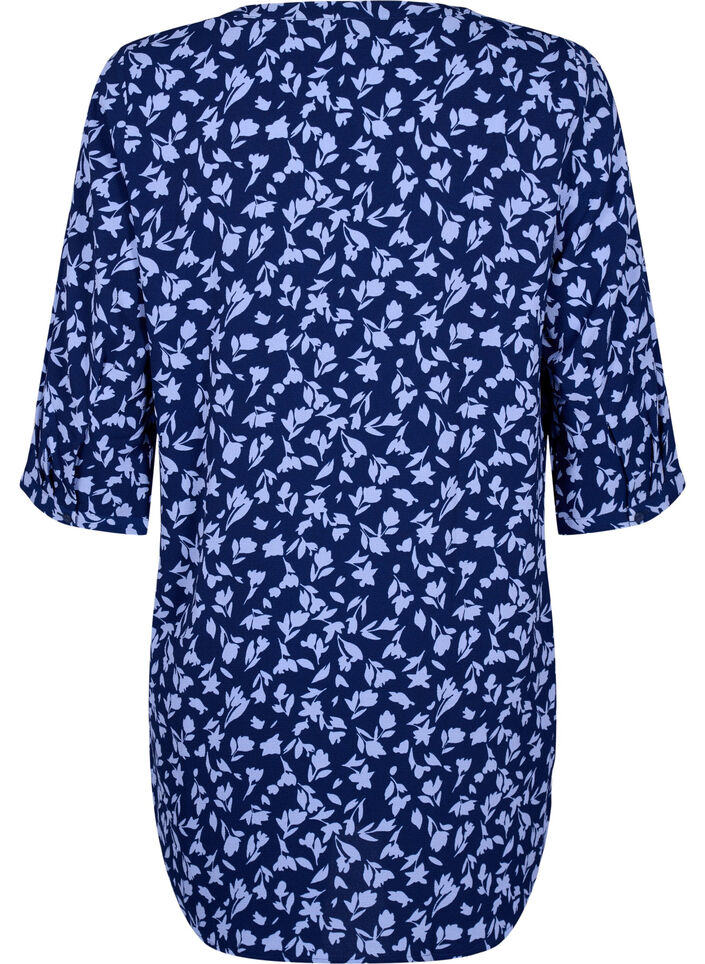 Blomstret tunika med 3/4 ermer, M. Blue Flower AOP, Packshot image number 1