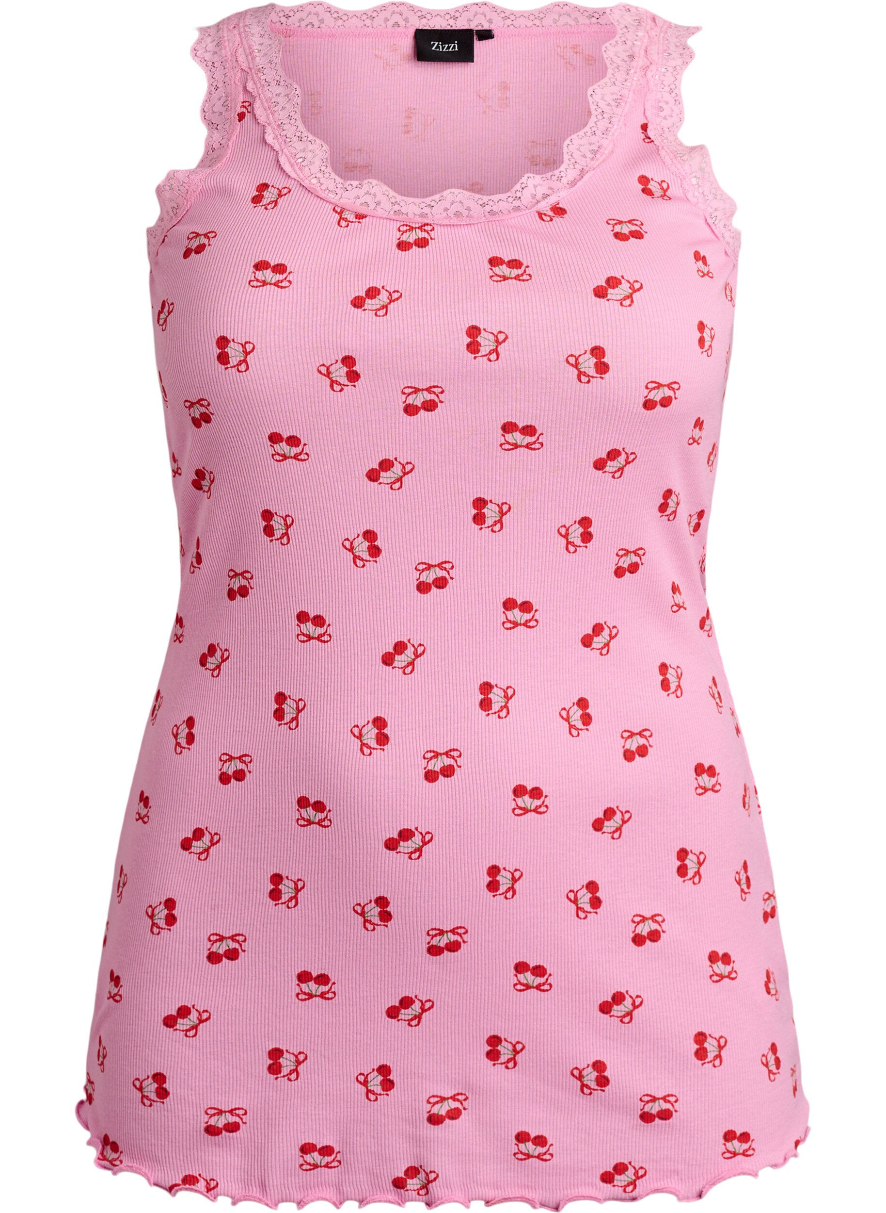 Topp med trykk og blondekant