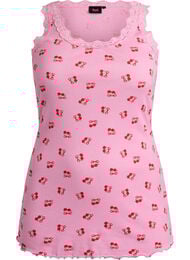 Topp med trykk og blondekant, Rosa