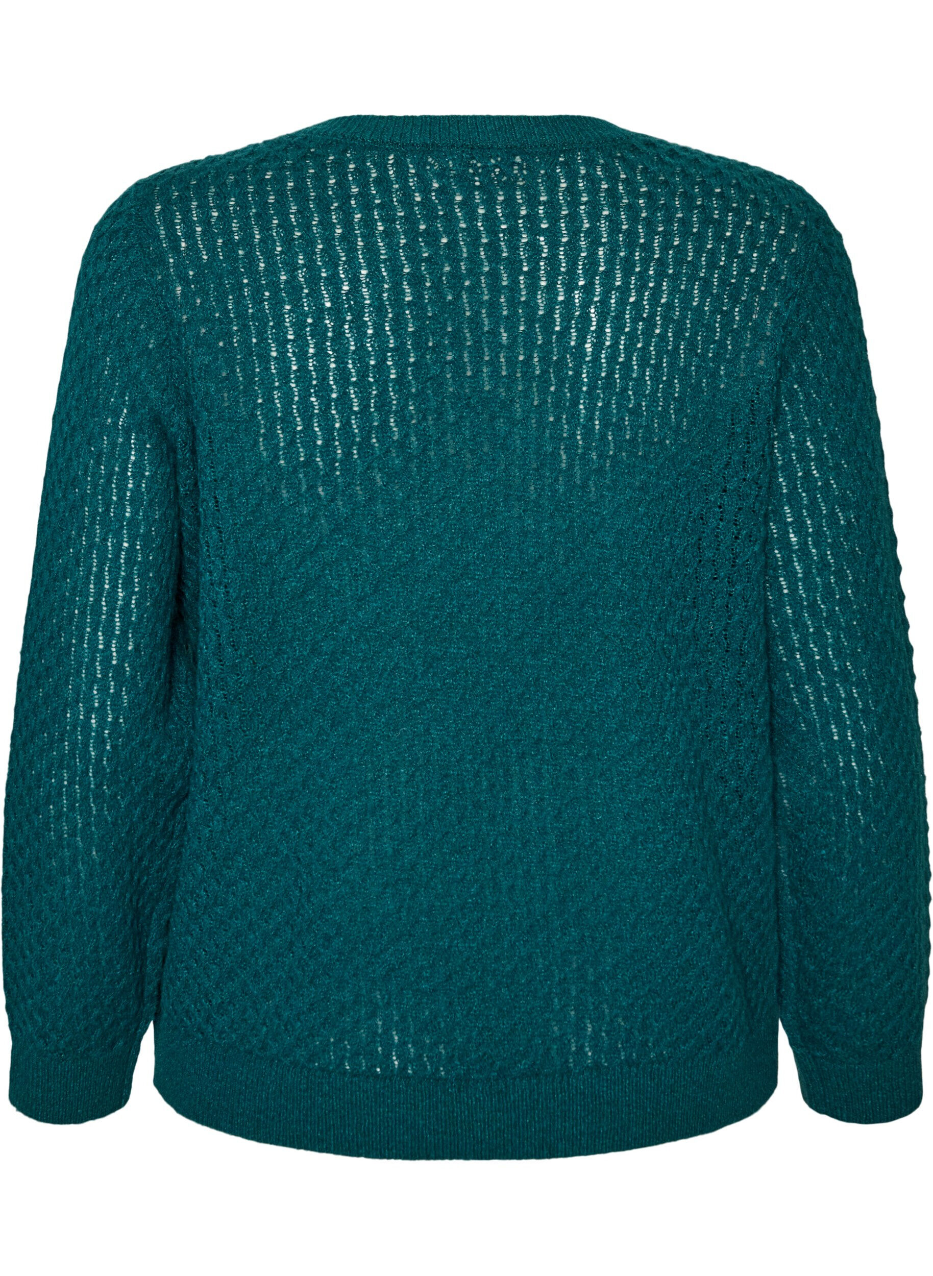 ZizziStrikkebluse med strukturert hullm&oslash;nster, Gr&oslash;nn, Packshot image number 1
