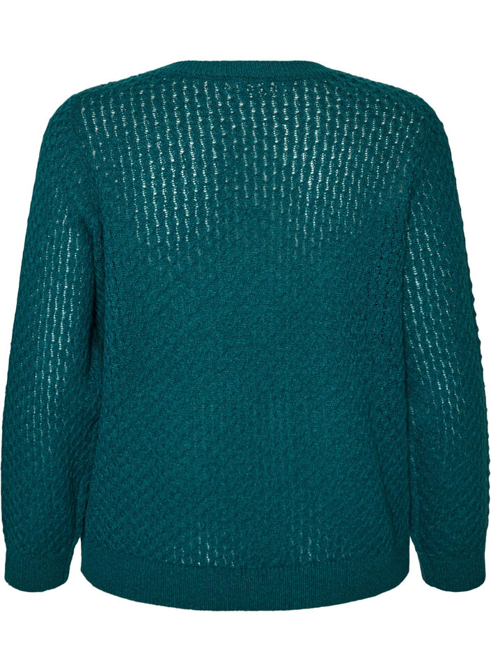 Strikkebluse med strukturert hullm&oslash;nster, Gr&oslash;nn, Packshot image number 1