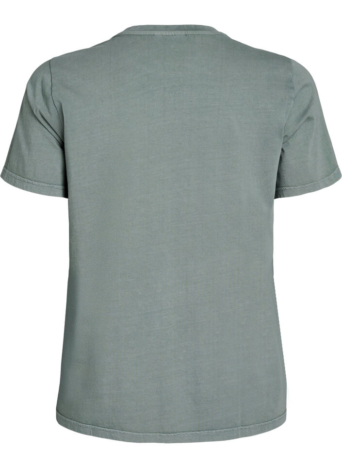 T-skjorte i &oslash;kologisk bomull med tekst og blomstertrykk, Gr&oslash;nn, Packshot image number 1