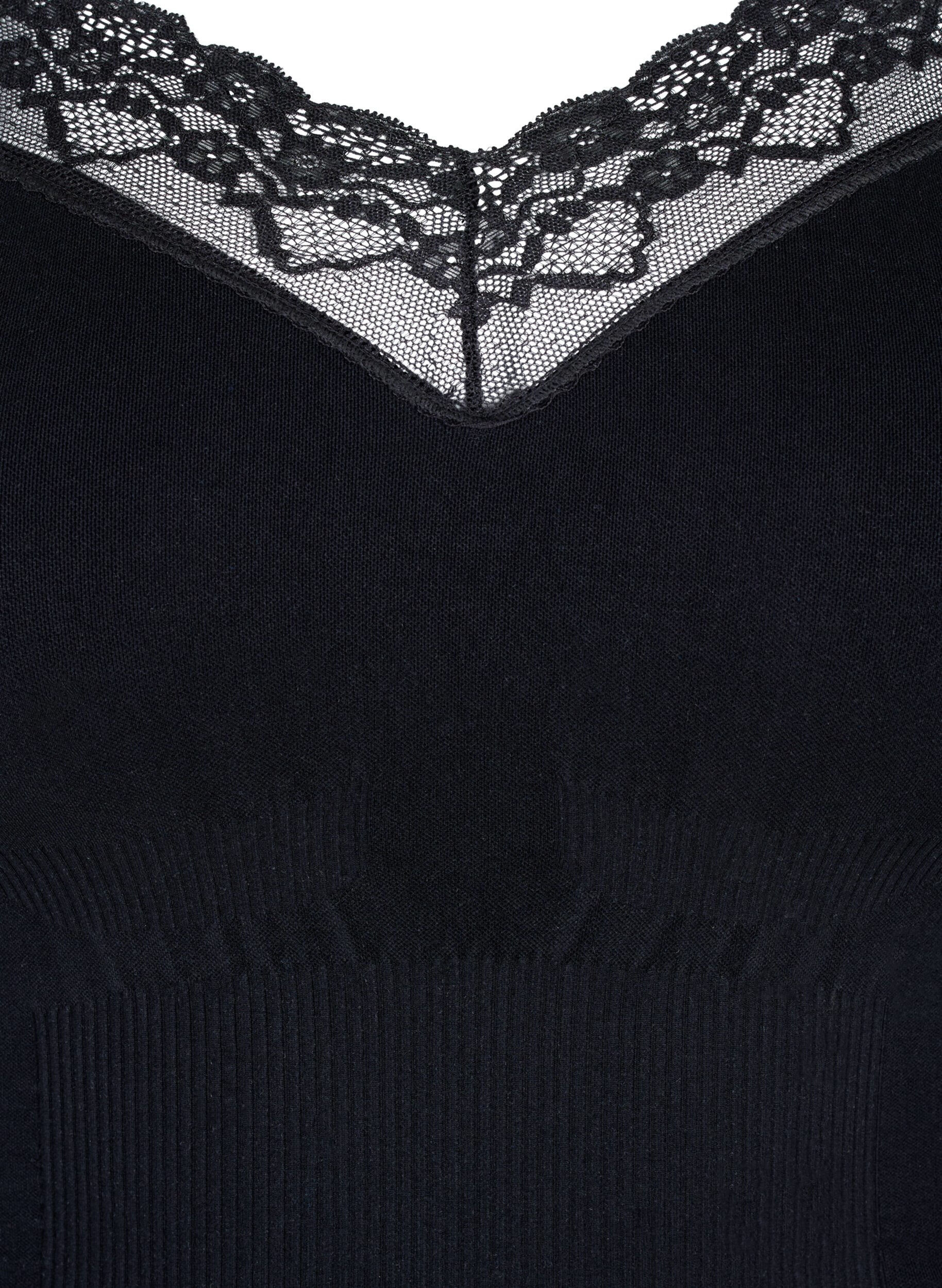 Zizzi Shapewear bodystocking med blonder, Svart, Packshot image number 3