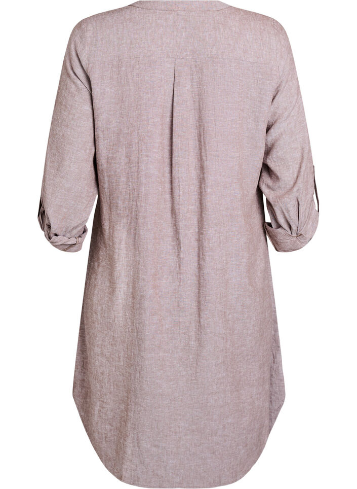 Lang skjorte i lin og viskose, Brun, Packshot image number 1