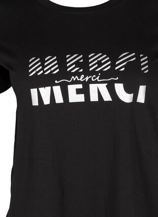 T-skjorte i organisk bomull med trykk, Black Merci, Packshot image number 2