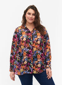 FLASH - Langermet skjorte med blomstermønster, Orange Pink Flower , Model