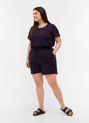 Løse bomullsshorts med striper, Black w. Purple, Model image number 3