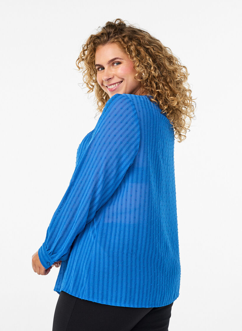 Skjorte med teksturert prikkemønster og broderidetaljer, Blå, Model image number 2