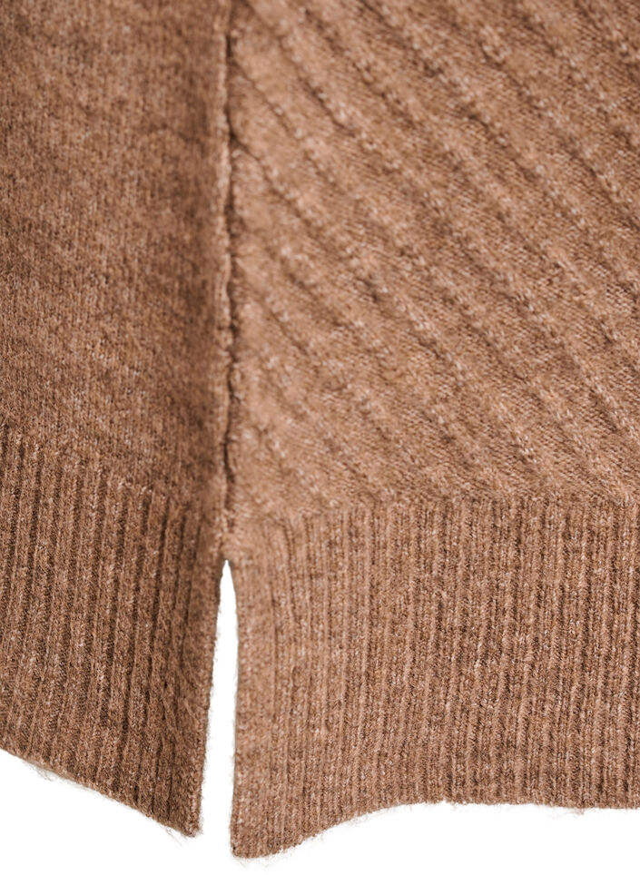 Kort strikket kjole med V-formet teksturert m&oslash;nster, Brun, Packshot image number 3