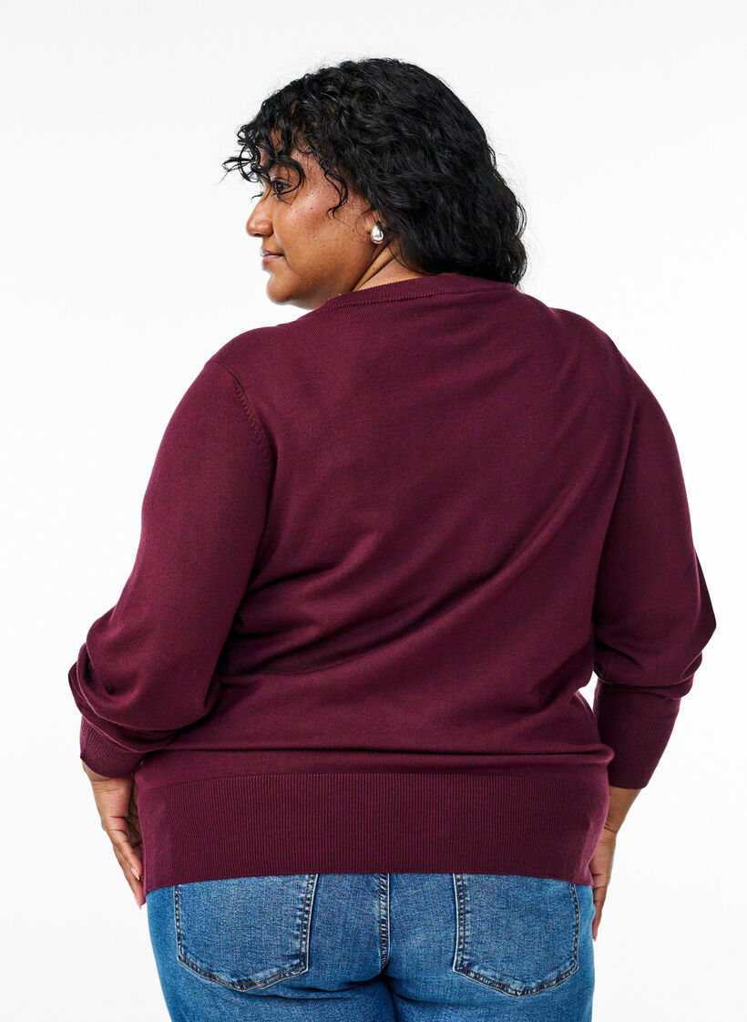 Strikkecardigan med rund hals og knapper, R&oslash;d, Model image number 2
