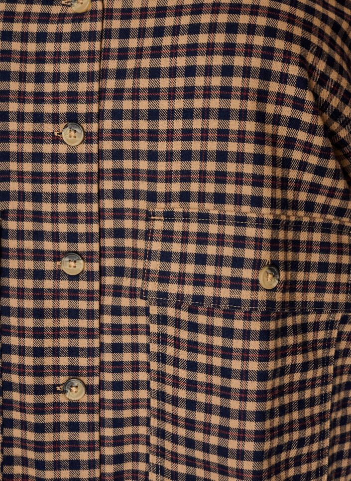 Bluse med ruter og brystlommer, Brun, Packshot