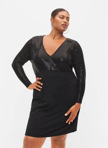 Tettsittende kjole med glitterstruktur, Black, Model image number 0